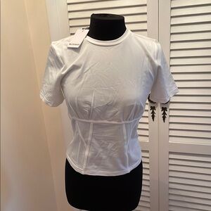 Walter Baker White Fitted Short Sleeve Tee,cotton,polyester , spandex